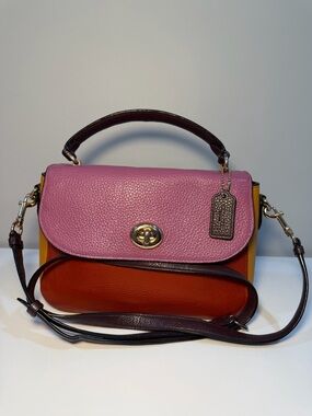 Coach Colorblock Leather Satchel - Pink, Brown & Orange